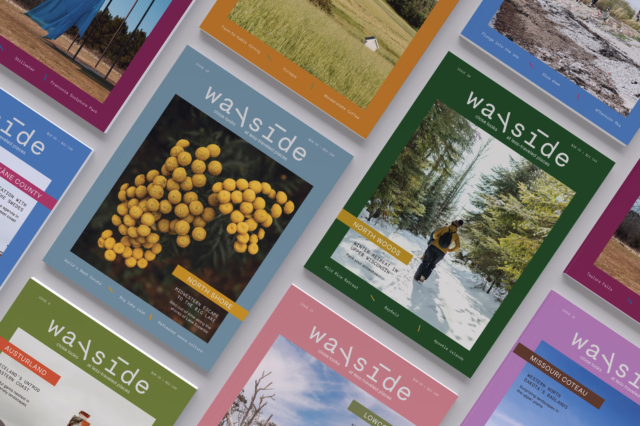 a range of Wayside magazine covers and layout mockups