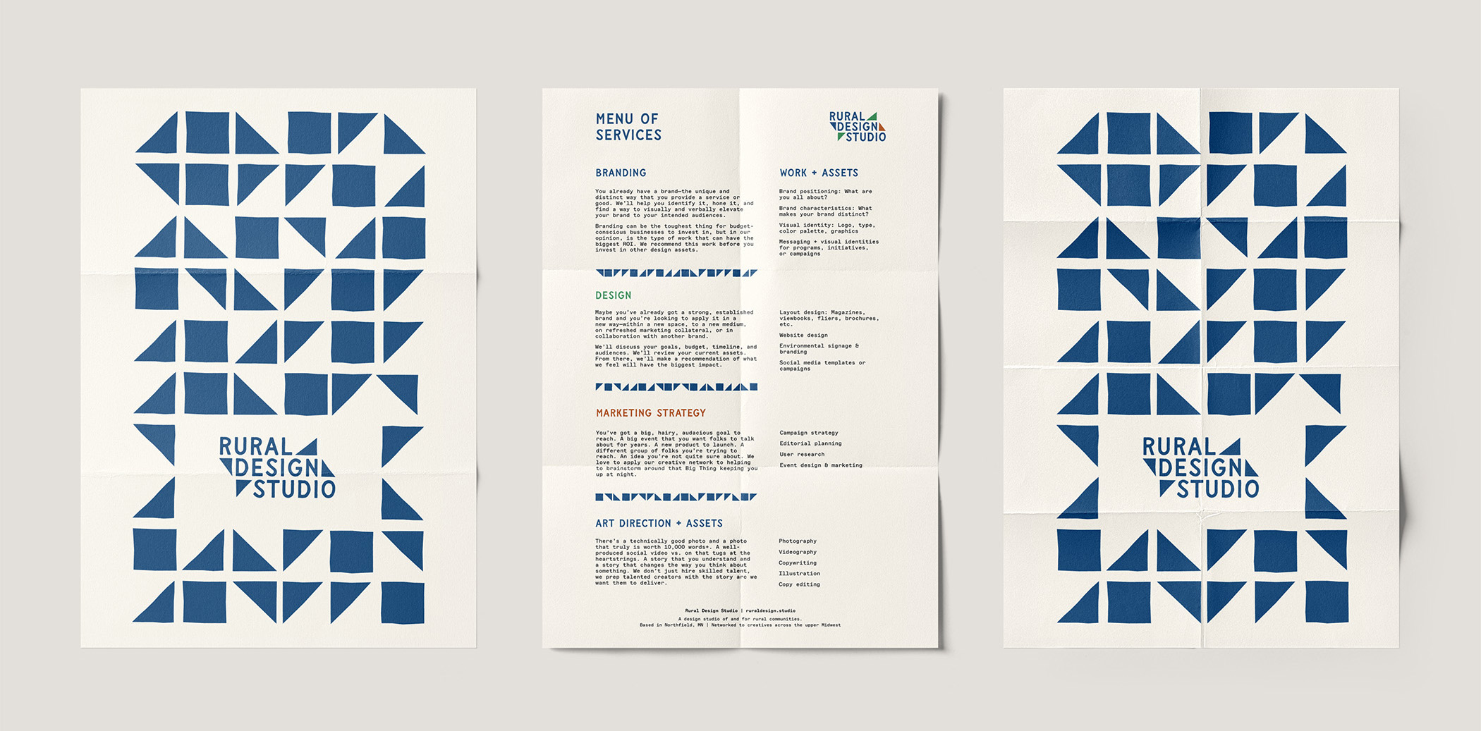 Rural Design Studio menu of services, front and back
