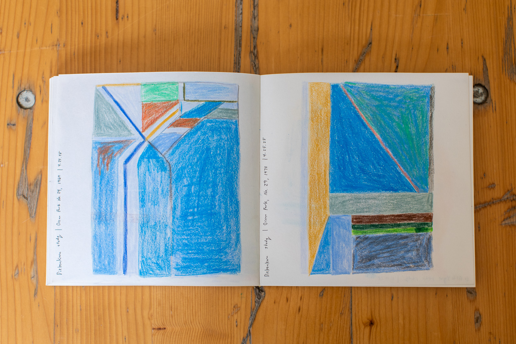 colored pencil sketch of Diebenkorn studies in sketchbook