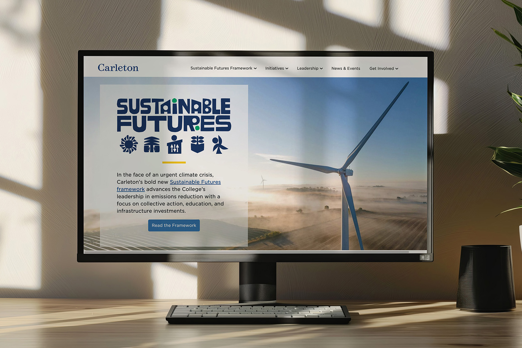 Mockup of carleton.edu/sustainability redesigned site