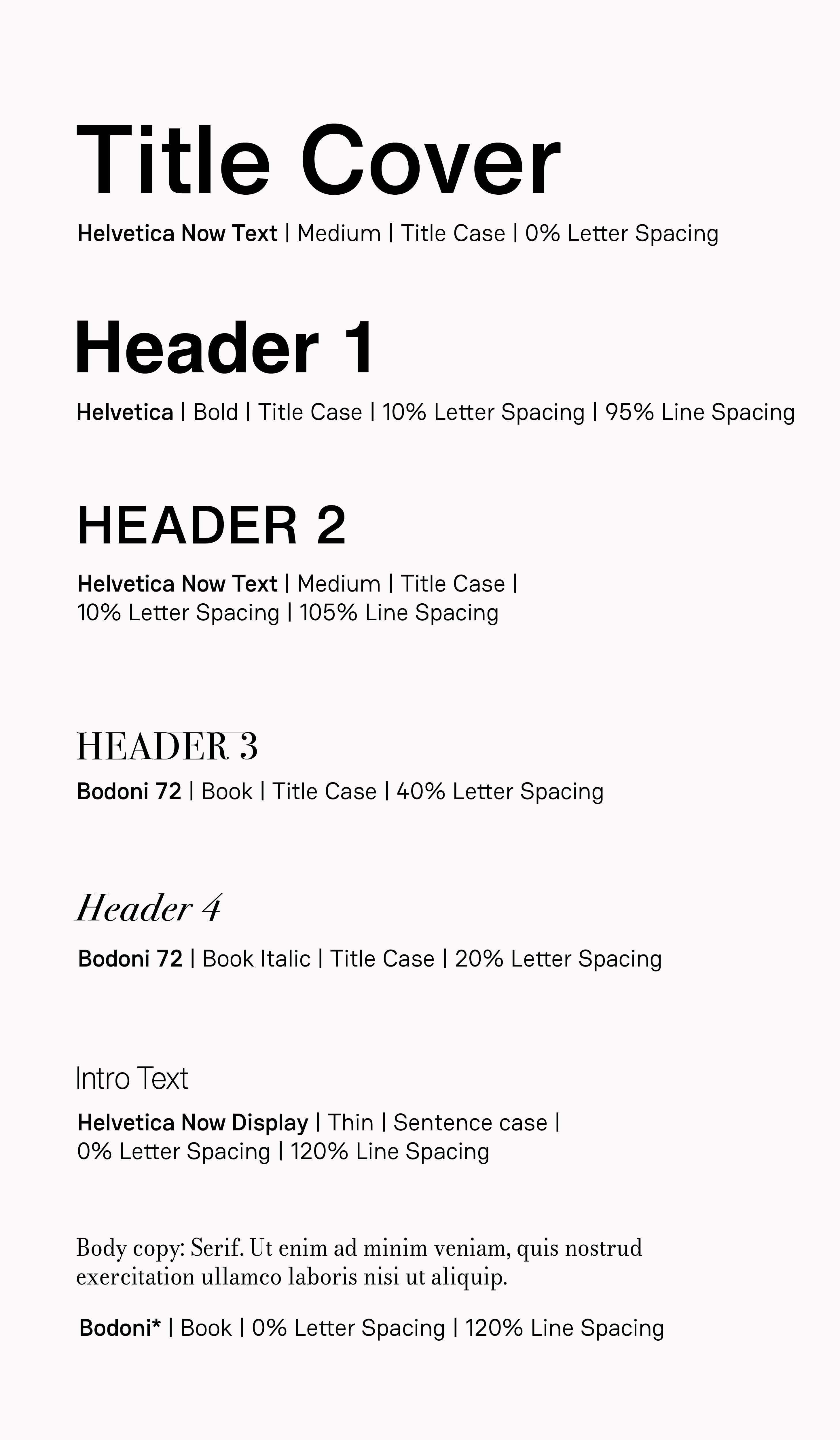 typography selections for the guide